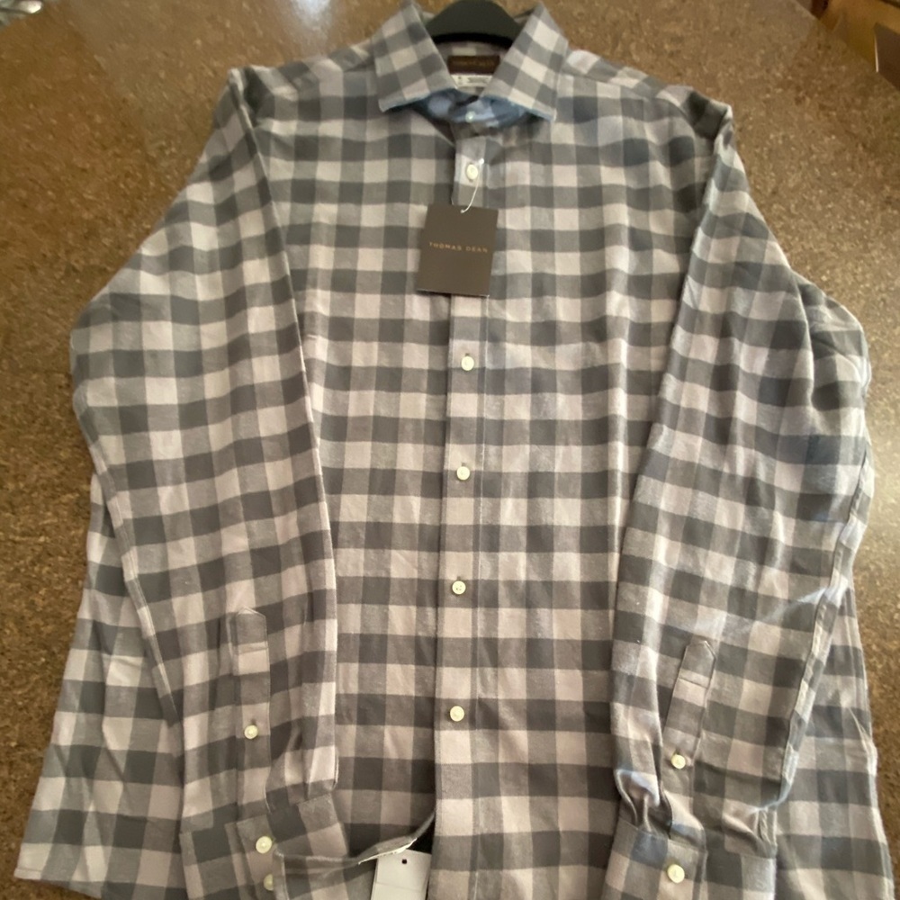 Thomas Dean Charcoal Button Down Shirt Flannel NWT - Picture 2 of 5
